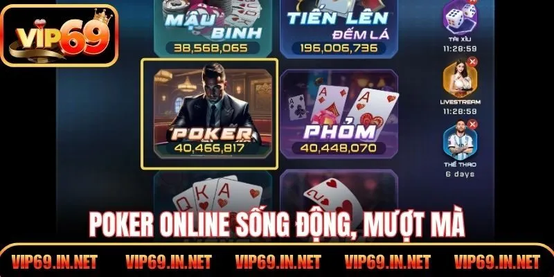 Poker online sống động, mượt mà, nhiều biến thể hấp dẫn